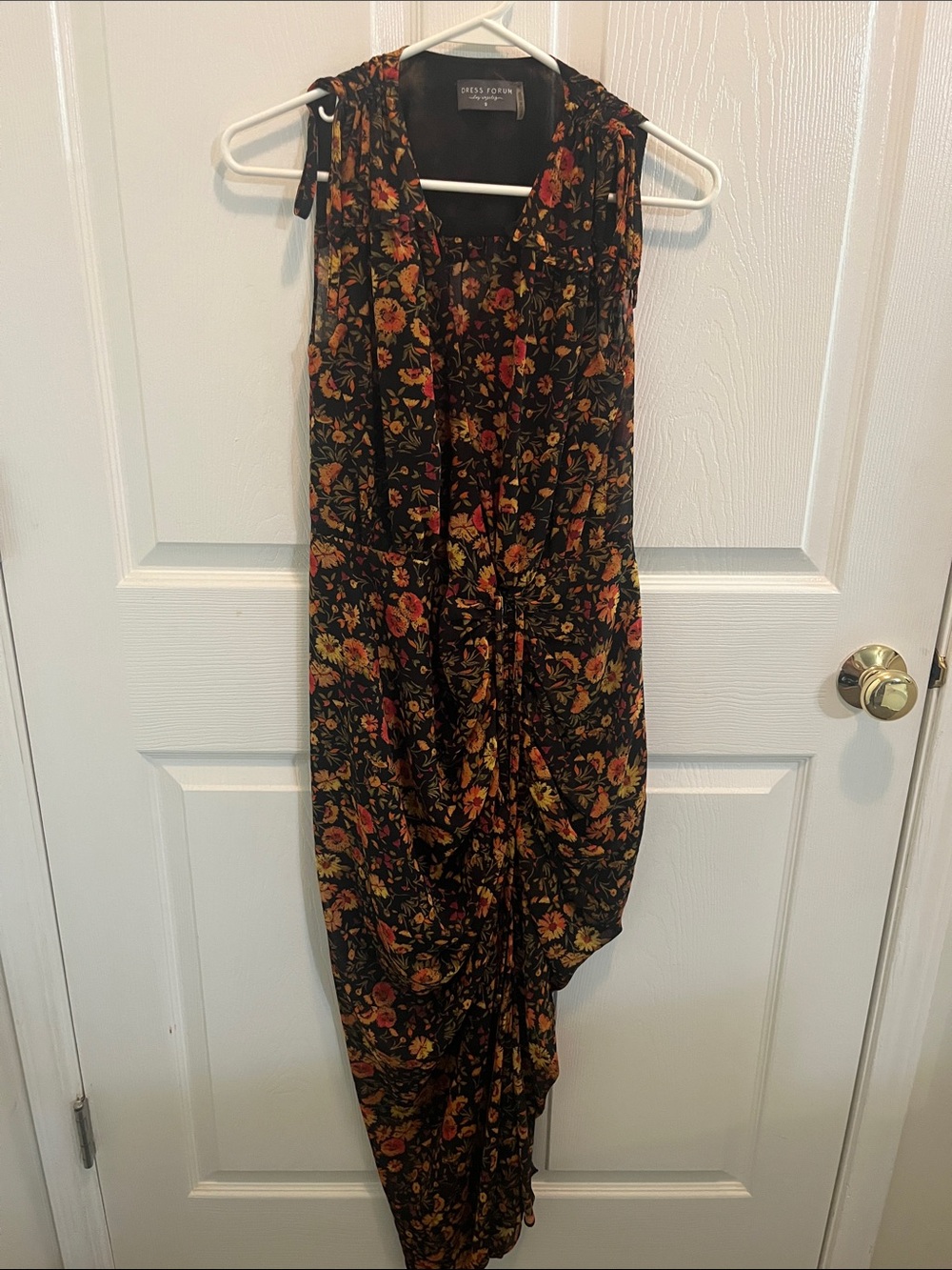Dress Forum Black Floral Maxi Dress with Red and Mustard Blooms
